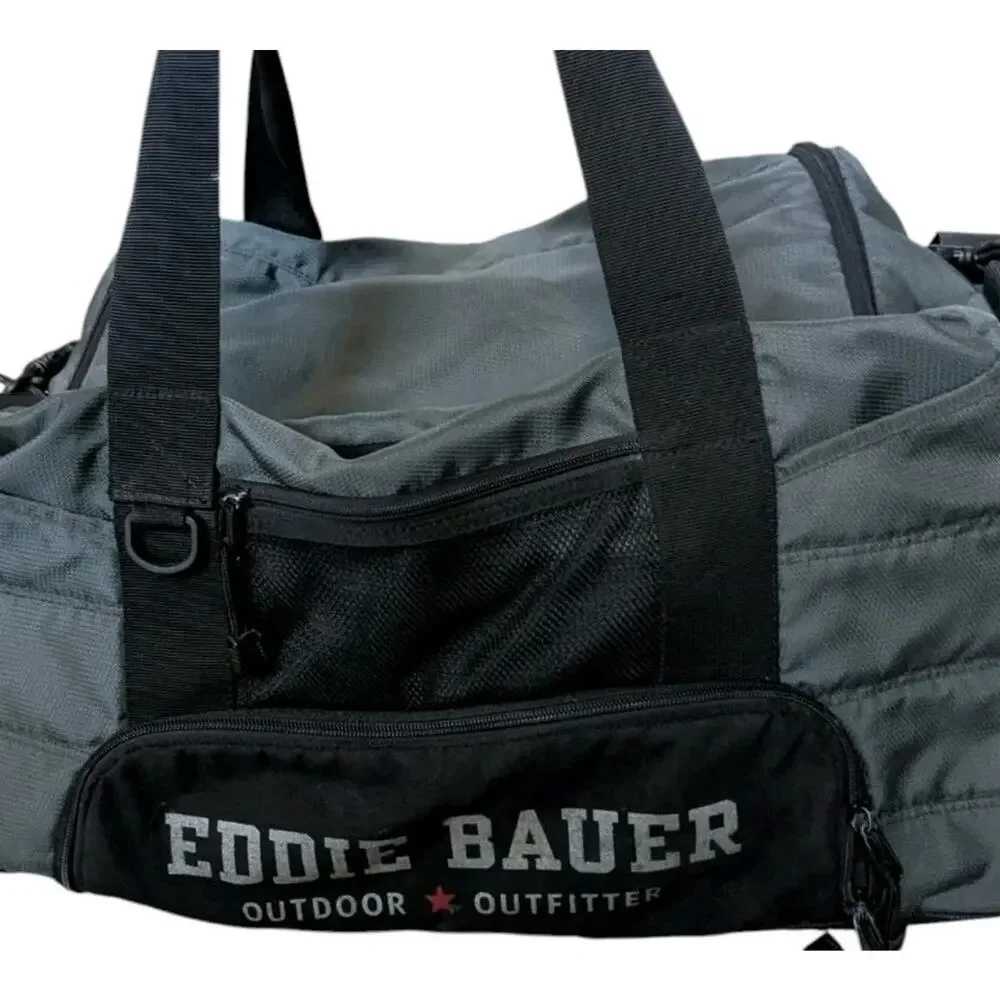 Vtg 90s Eddie Bauer Outdoor Outfitter Duffle Bag Travel Gym Shoulder Gray Black